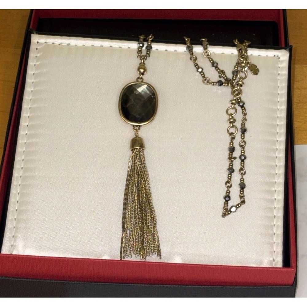Lucky Brand Jewelry Pendant Necklace Gold MoonStone Labradorite Adjustable EUC